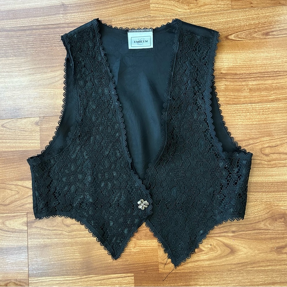 4/$15 Emblem black lace vest